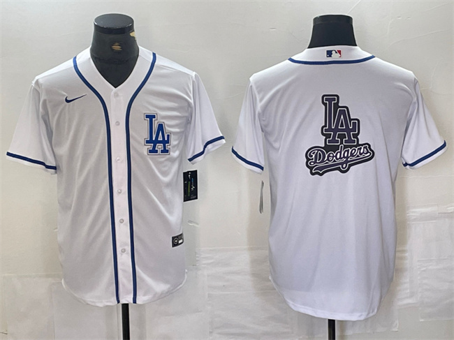 Men's Los Angeles Dodgers Team Big Logo White Cool Base Stitched Baseball Jersey